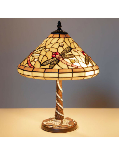 Lampe à poser libellule mosaïque en verre et métal 43x30cm