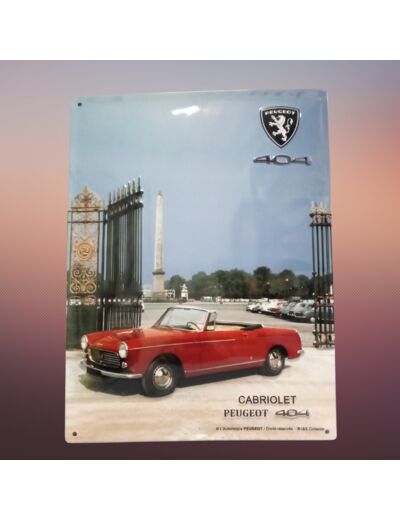 Plaque métal - Cabriolet Peugeot 404 - 30x40cm - Déco vintage