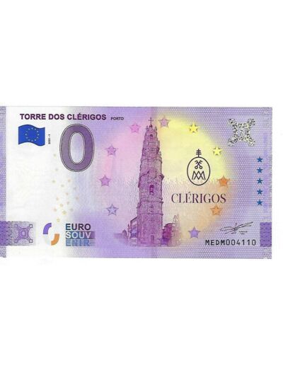 PORTUGAL 2021-1 TORRE DOS CLERIGOS PORTO ANNIVERSAIRE BILLET SOUVENIR 0 EURO