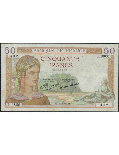FRANCE 50 FRANCS CERES 27-2-1936 H.3866 TTB