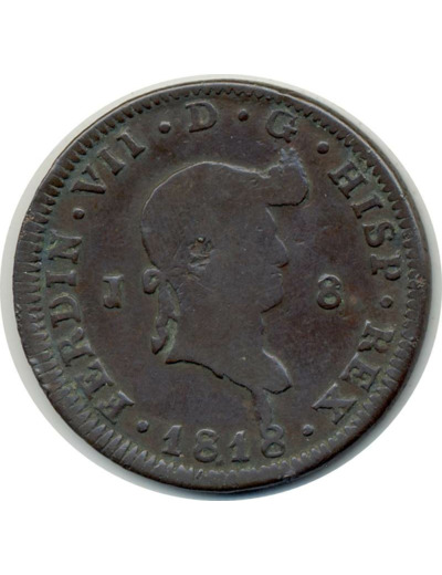 ESPAGNE 8 MARAVEDIS 1818 JA VARIETE FERDINAND VII TB+ (W461)