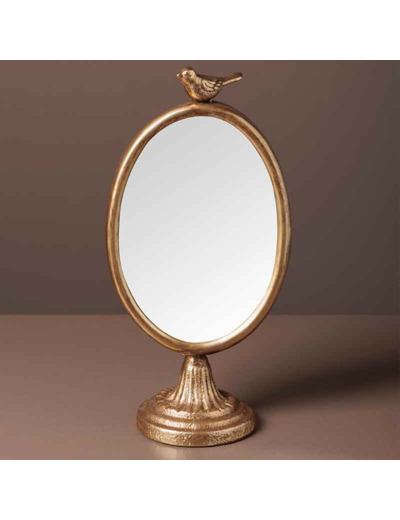 Miroir doré à poser petit oiseau 12x8x25cm