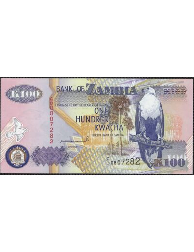 ZAMBIE 100 KWACHA 1992 SERIE CD NEUF W38a