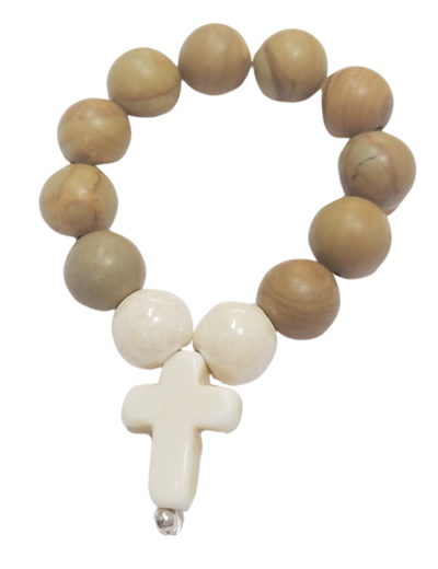 Dizainier élastique 8mm en pierre véritable-  Marbre jaune ton Bois