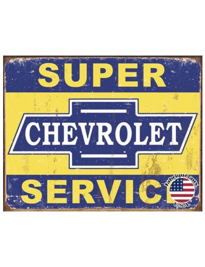 Plaque métal Chevrolet, Super Service, 31 x 41 cm. Décoration vintage.