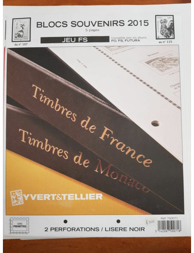 FEUILLE COMPLEMENTAIRE BLOCS SOUVENIRS 2015 FS (JEUX SANS POCHETTE) YVERT