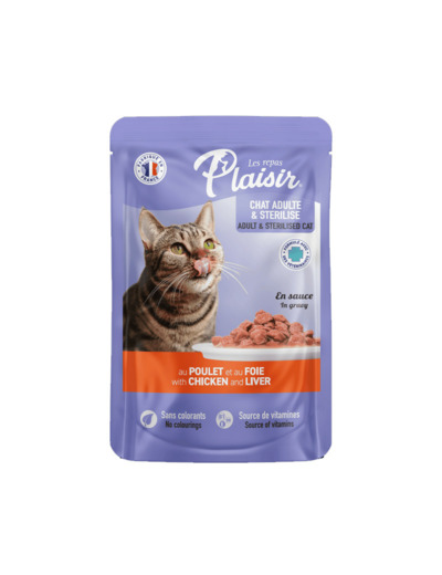 Repas plaisir Chat, émincés au POULET et au FOIE en sauce - 100g