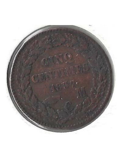 MONACO 5 CENTIMES 1837 MC TTB-