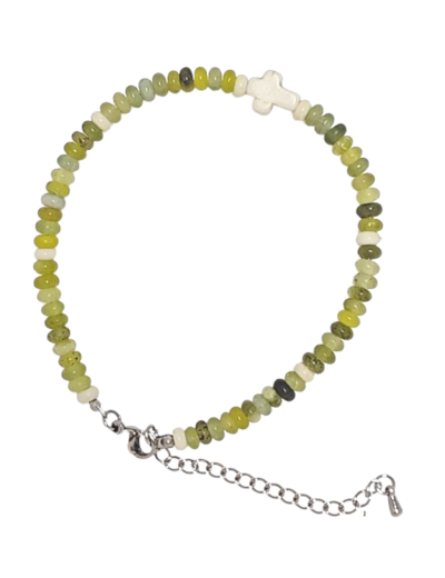 Bracelet 4mm en Pierre coloris Jaspe glacé, fermoir réglable