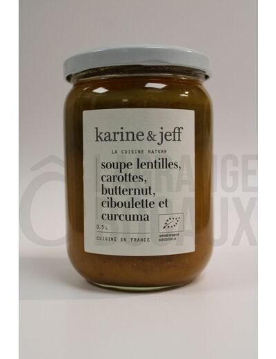 Soupe Lentilles, Carottes, Butternut, Ciboulette et Curcuma - Karine & Jeff - Bio