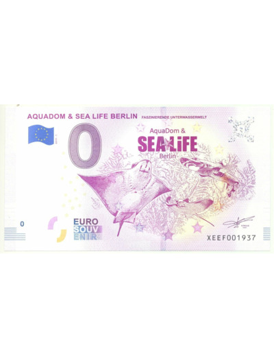 ALLEMAGNE 2019-1 AQUADOM ET SEA LIFE BERLIN BILLET SOUVENIR 0 EURO TOURISTIQUE