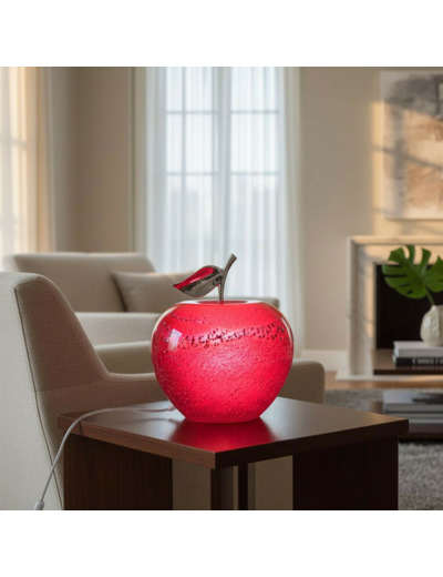 Lampe à Poser Manzana Pomme Rouge Verre bullé 24x24x27cm