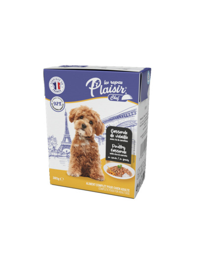 Repas Plaisir Chien, Casserole de VOLAILLE en sauce avec riz et carottes - 320g
