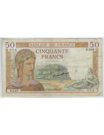 FRANCE 50 FRANCS CERES SERIE R.549 21-2-1935 TB+