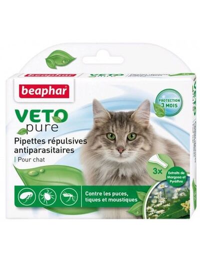 Pipettes VETOpure répulsives antiparasitaires chat - x3