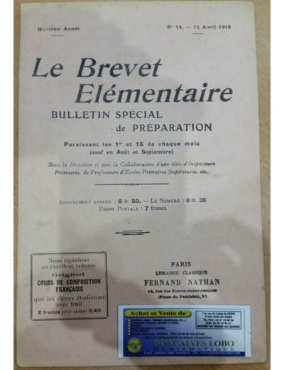 LE BREVET ELEMENTAIRE 15 AVRIL 1918