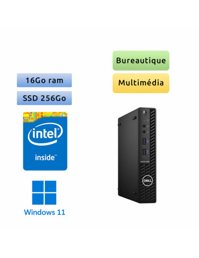 Dell Optiplex 3080 USDT - Windows 11 - Gold 16Go 256Go SSD - Ordinateur Tour Bureautique PC