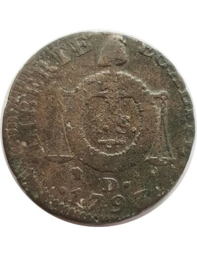 FRANCE 1 SOL AUX BALANCES 1793 D. (Dijon) 12gr08 B+