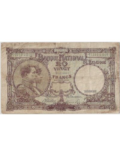 BELGIQUE 20 FRANCS 28/03/1945 TB+