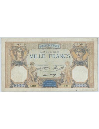 FRANCE 1000 FRANCS CERES ET MERCURE 14 MAI 1936 S.2472 TTB-