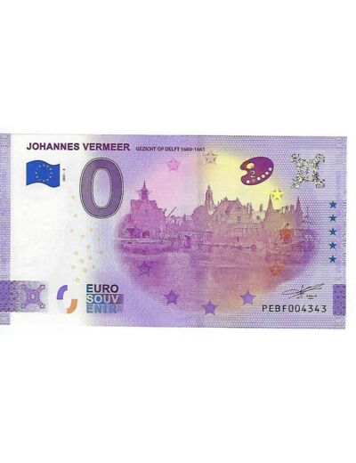 PAYS BAS 2021-2 JOHANNES VERMEER GEZICHT OF DELFT ANNIVERSAIRE BILLET 0 EURO