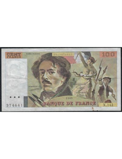 FRANCE 100 FRANCS DELACROIX 1989 SERIE X.142 TTB