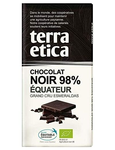 Chocolat noir Equateur 98% 100g Terra Etica