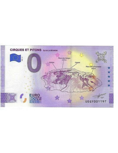 974 ILE DE LA REUNION 2021-8 CIRQUES ET PITONS BILLET SOUVENIR 0 EURO NEUF