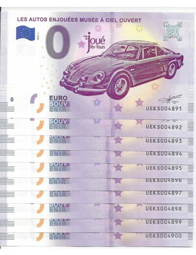 37 JOUE LES TOURS 2018-1 par 10 billets ALPINE A110 BERLINETTE BILLET 0 EURO