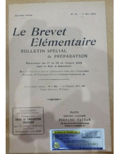 LE BREVET ELEMENTAIRE 01 MAI 1918