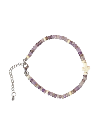 Bracelet 4mm en Pierre coloris Améthyste, fermoir réglable