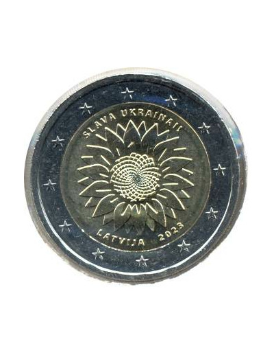 LETTONIE 2023 2 EURO TOURNESOL POUR L'UKRAINE SUP