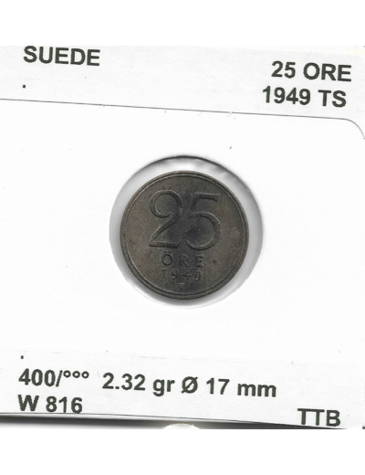 SUEDE 25 ORE 1949 TS TTB