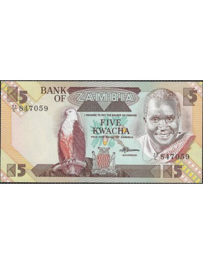 ZAMBIE 5 KWACHA non daté (1980-88) SERIE 32C NEUF W25d