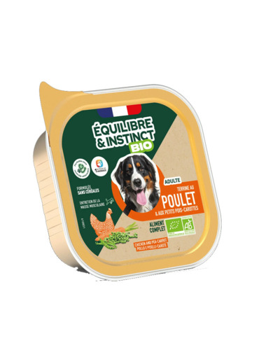 Équilibre & Instinct, Terrine BIO au poulet et aux petits pois carottes - 150g
