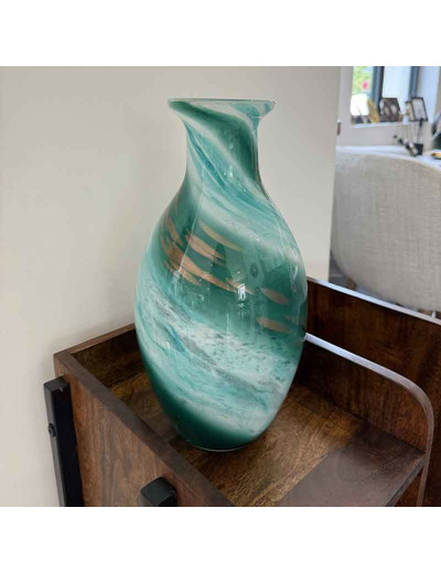 Vase Sablon vert verre 16x16x32cm