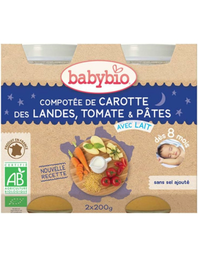 Carotte tomate pâtes pot 2x200g Babybio - Bonne nuit