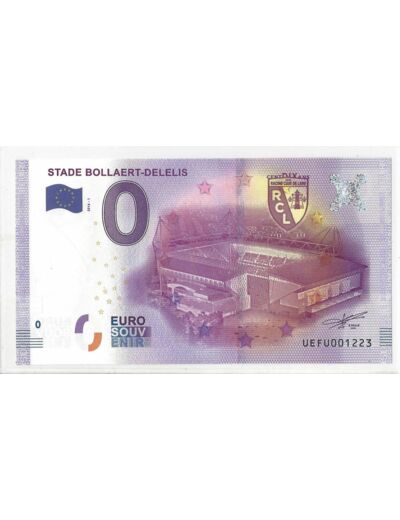 62 LENS STADE BOLLAERT-DELELIS 2016-1 BILLET SOUVENIR 0 EURO TOURISTIQUE NEUF