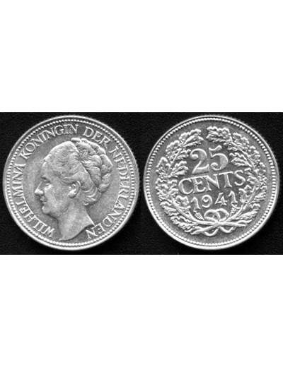 PAYS-BAS HOLLANDE 25 CENT 1941 TTB