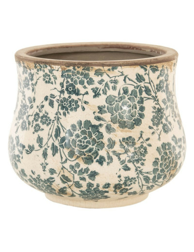 Pot de fleur vert céramique beige 17x21x21cm