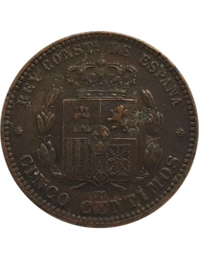 ESPAGNE 5 CENTIMOS 1879 OM TB+ (W674)