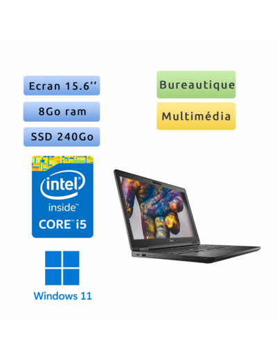 Dell Latitude 5590 - Windows 11 - i5 8Go 240Go SSD - 15.6 - Webcam - Ordinateur Portable PC