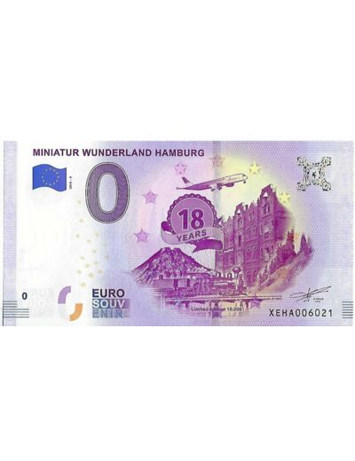 ALLEMAGNE 2019-9 MINIATUR WUNDERLAND HAMBURG 18 ANS BILLET SOUVENIR 0 EURO NEUF