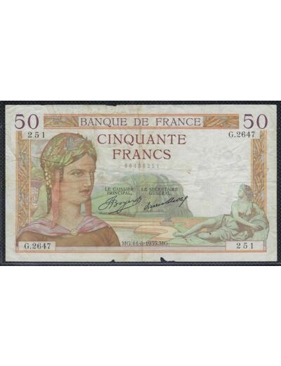 FRANCE 50 FRANCS CERES 14-8-1935 G.2647 TB