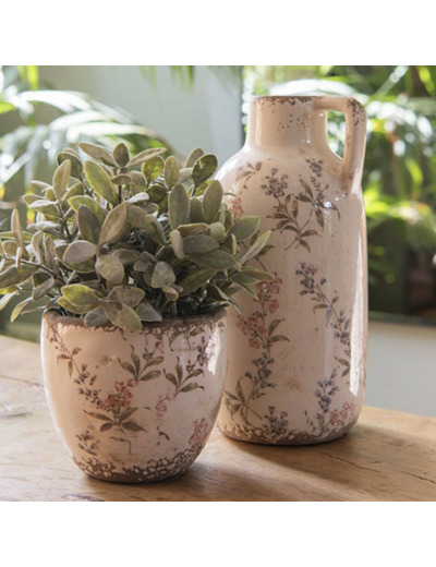 Pot de fleurs beige rose céramique 13x13x11cm