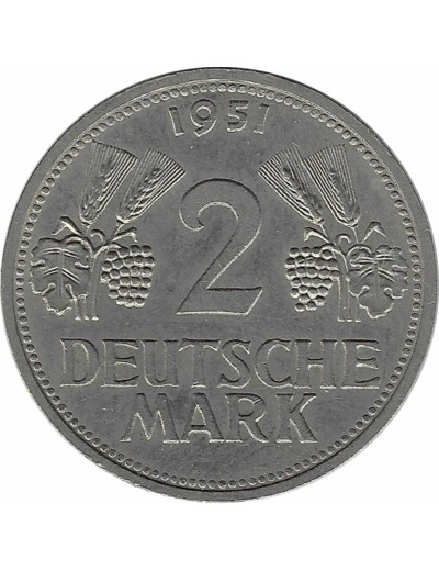 ALLEMAGNE 2 MARK 1951 F TTB+