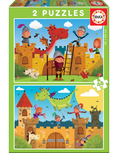 Educa - Dragons et Chevaliers. 2 Puzzles Enfant 48 pièces. +4 Ans