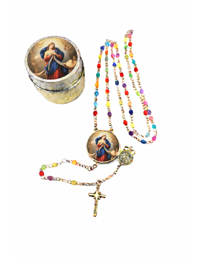 Chapelet Perles verre 2/3mm sur Chaine Argentée - MARIE défait NOEUDS