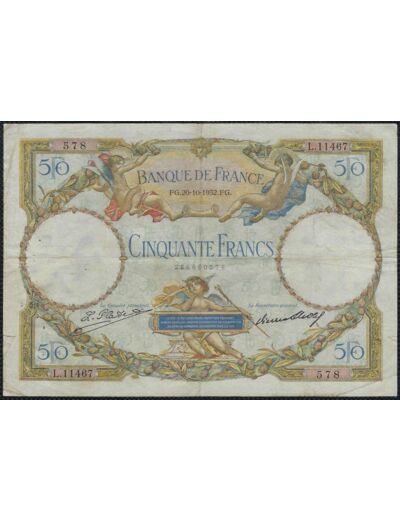 FRANCE 50 FRANCS L.O. MERSON 20-10-1932 L.11467 TB+