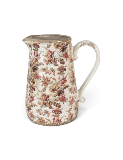 Pichet décoratif rose céramique beige 21x15x23cm